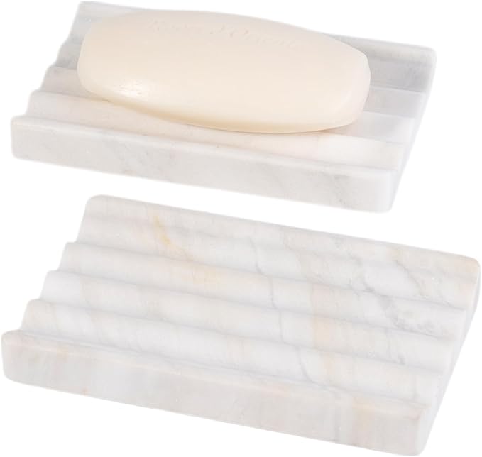 2 Pcs Soap Holder for Bathroom, Marble Soap Dish for Kitchen Countertop by Karibiber