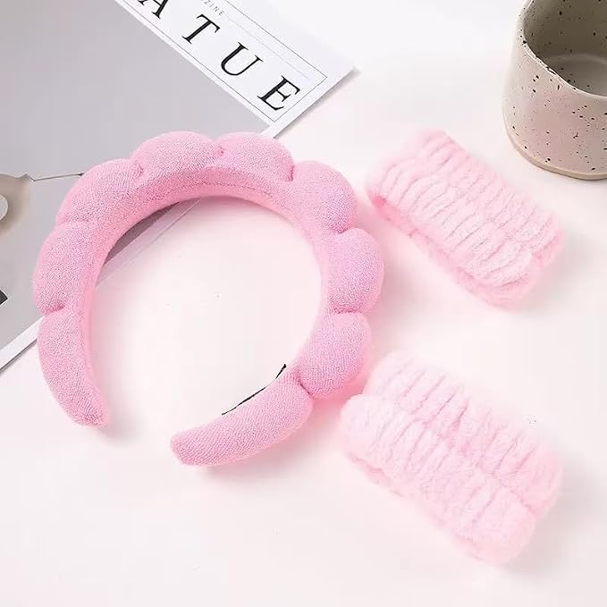 Spa Headband and Wristband Set for Women, Terry Cloth Sponge Headband for - Image 4