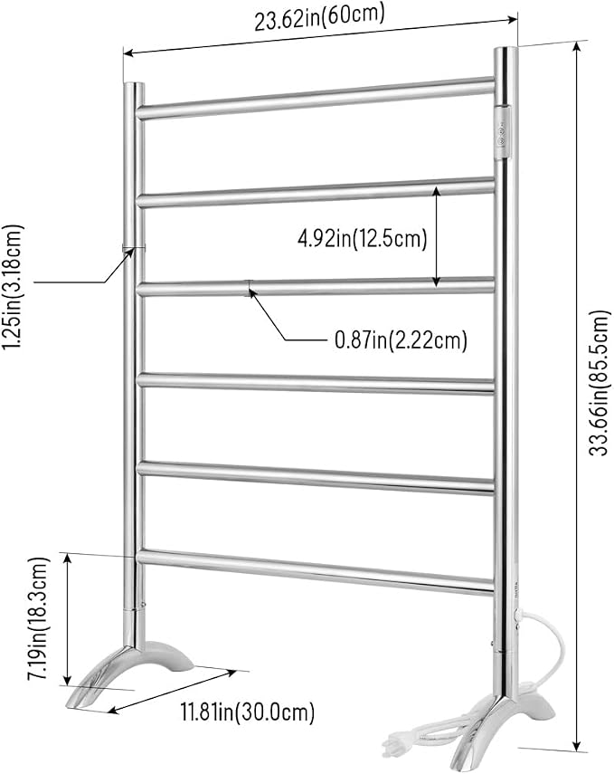 Freestanding Towel Warmer 6 Bars Plug-in Option 3 Working Modes Mirror Polished - Image 6