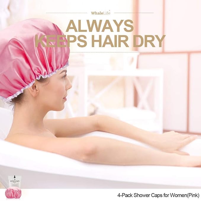 Shower Cap for Women Reusable Extra Large Shower Cap for Men Satin Double Layer - Image 3