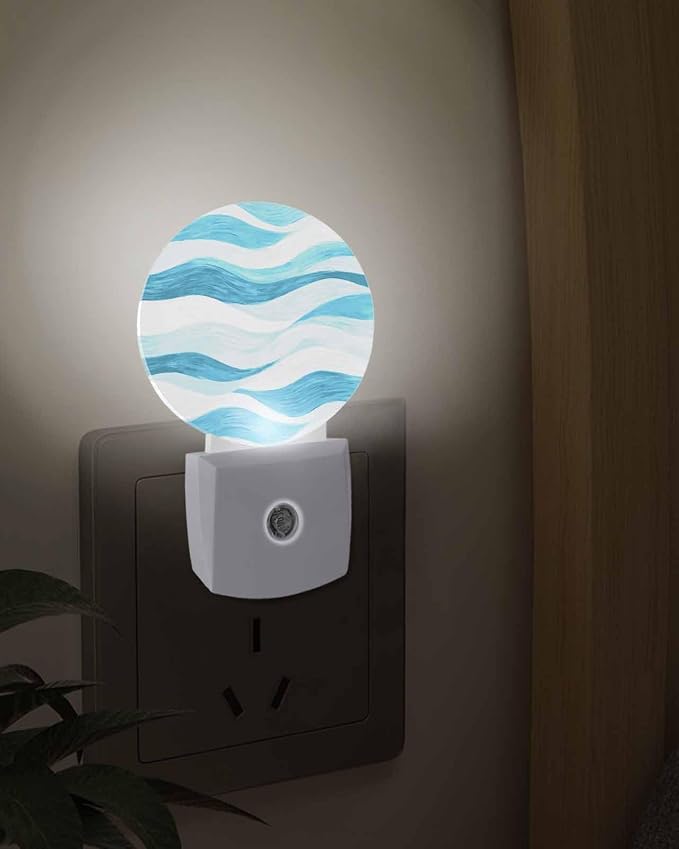Night Lights Auto Sensor Teal Blue Ocean Waves Night Light Abstract Mountain - Image 3