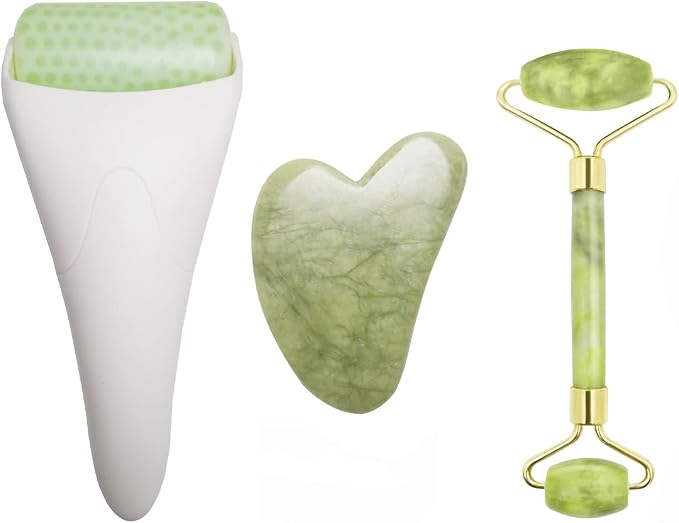 Chikoni 3 in 1 Ficial Face Ice Jade Roller and Gua Sha Tool, Natural Real Jade by Chikoni