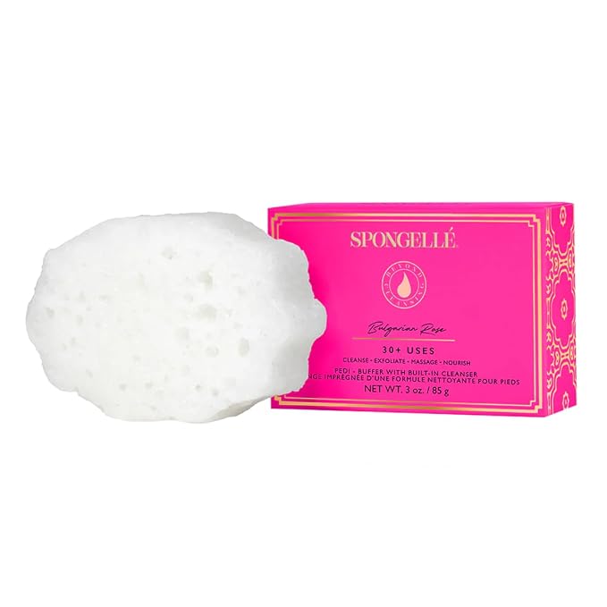 Spongellé Bulgarian Rose Pedi Buffer Bath Sponge | Exfoliating Foot & Heel by Spongell%C3%A9
