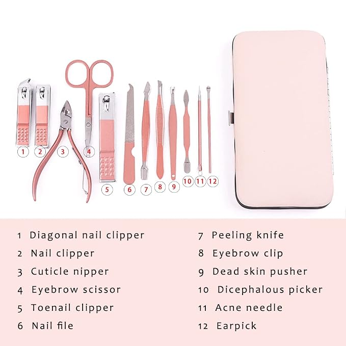 Pink Manicure Set Beauty Tool Portable 12 in 1 - Image 2
