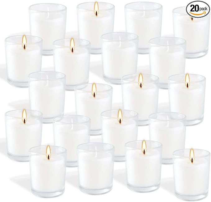 20 Pack White Unscented Glass Cup Candles by CAKETYCG