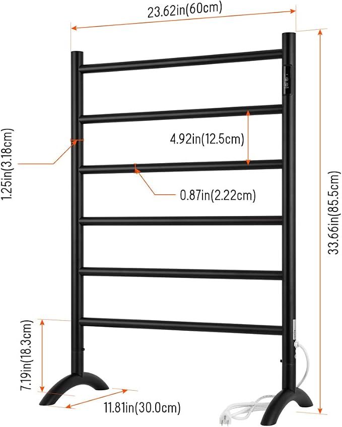 Freestanding Towel Warmer 6 Bars Plug-in Option 3 Working Modes Black Stainless - Image 6