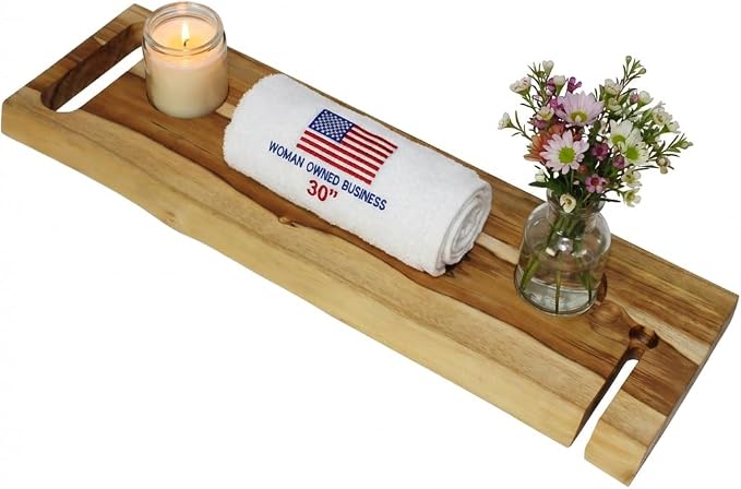 EcoDecors Eleganto 30" Live Edge Solid Teak Bath Caddy Tray by EcoDecors