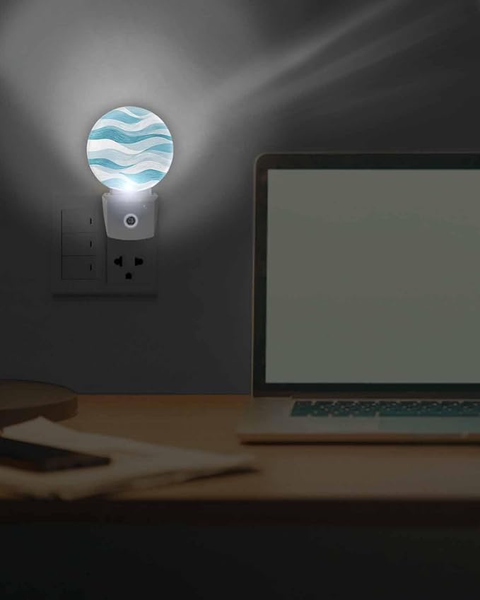 Night Lights Auto Sensor Teal Blue Ocean Waves Night Light Abstract Mountain - Image 7