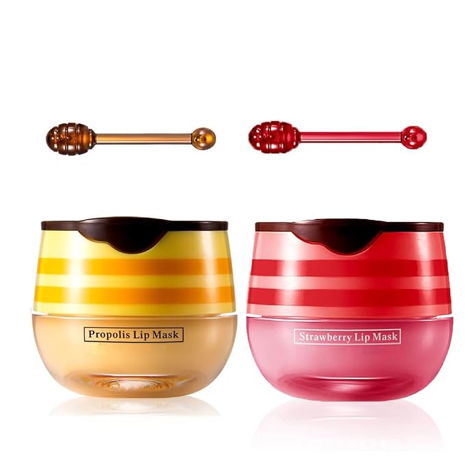 2 Pcs Lip Balm Honey Pot, Honey & Strawberry Moisturizing Lip Mask Reduces Lip by JISKG