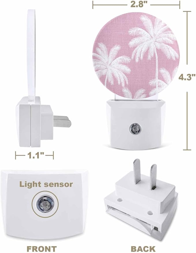 Night Lights Auto Sensor Tropical Palm Trees Night Light Peach Pink Linen - Image 2