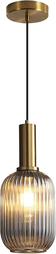 KCO Lighting Mini Smoke Glass Pendant Light Fixture 1-Light Brushed Gold by KCOLighting