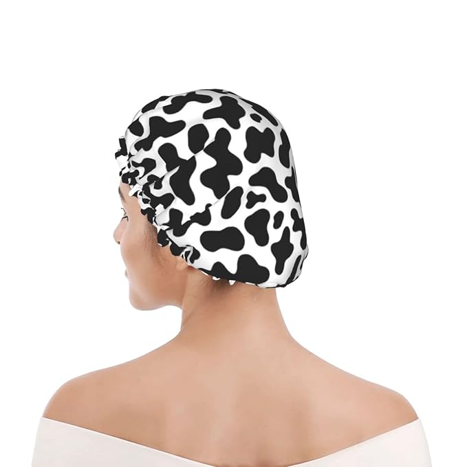 Black And White Cow Skin Abstract Animal Farm Shower Cap - Image 8