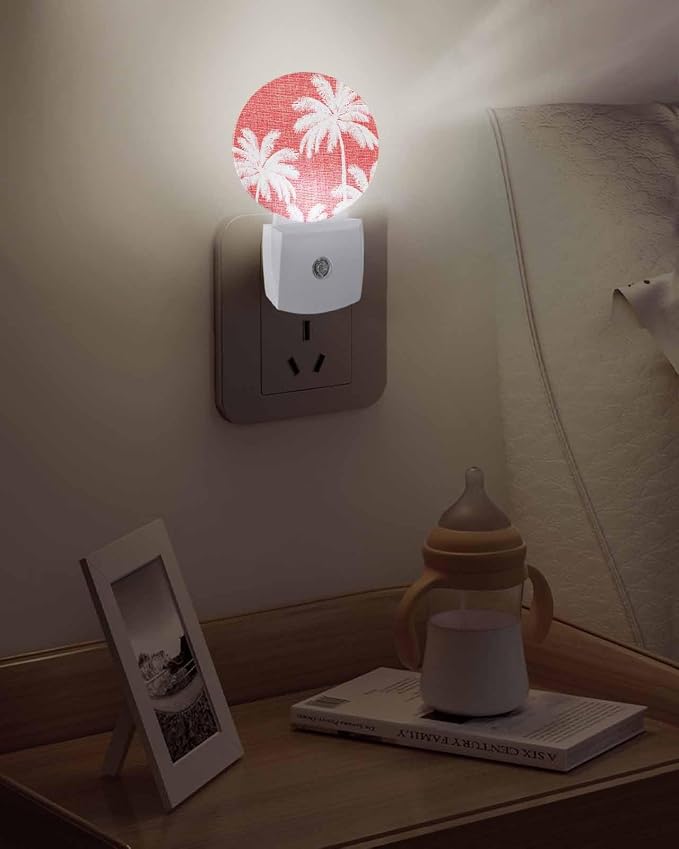 Night Lights Auto Sensor Tropical Palm Trees Night Light Coral Linen Coastal - Image 5