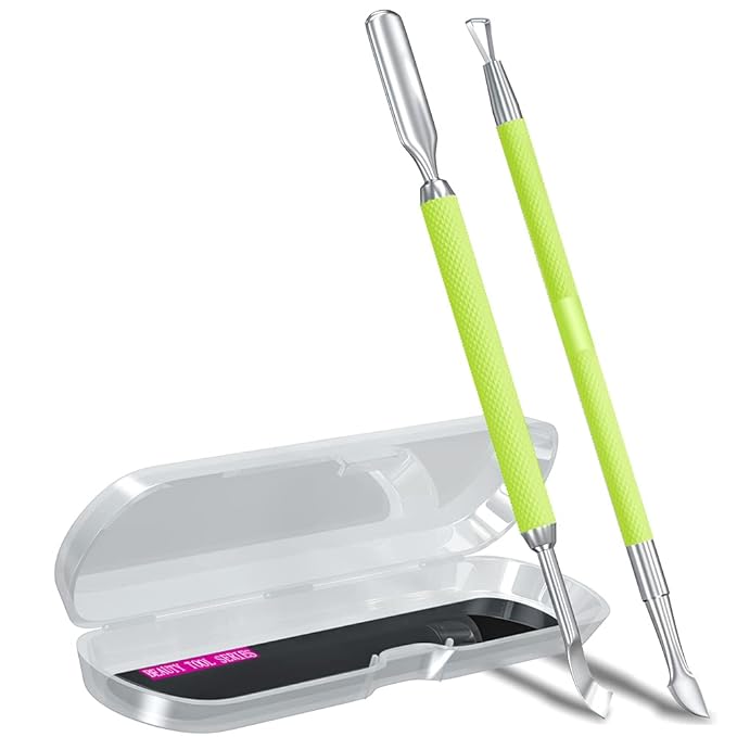 2PCS Metal Neon Green Cuticle Pusher and Cutter Remover Salon Quality Stainless by GA%26EN