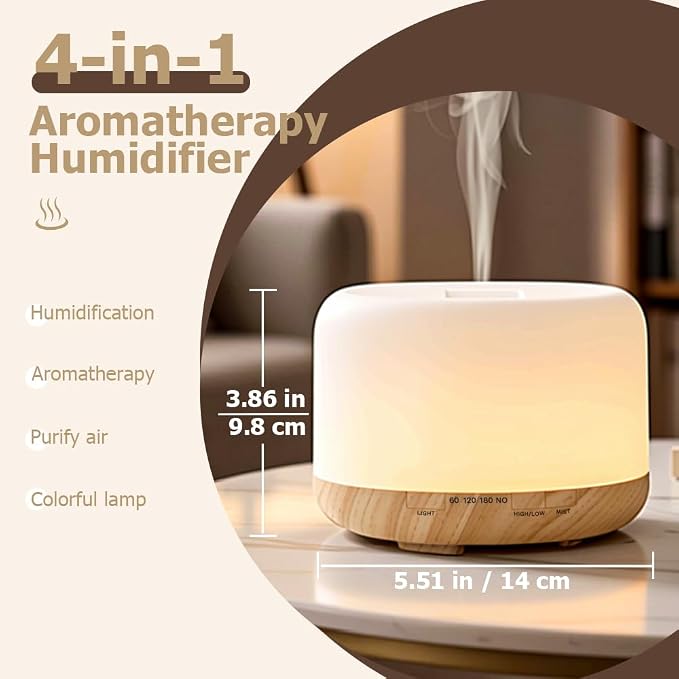 500ml Premium Essential Oil Diffuser, Quiet 4-in-1 Ultrasonic Aromatherapy - Image 2