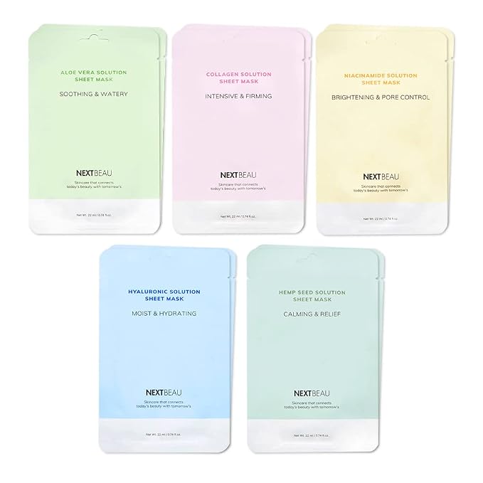 NEXTBEAU Solution Sheet Mask Variety Pack, 0.74 fl oz Each, Korean Facial Sheet by NEXTBEAU