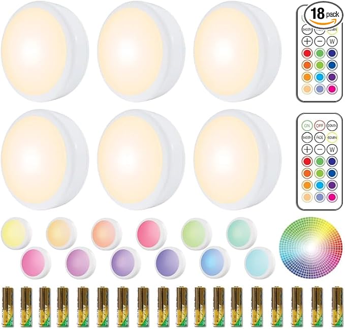 HELPLEX LED Puck Lights with Remote, 6 Pack Color Changing RGBW, Battery by HELPLEX