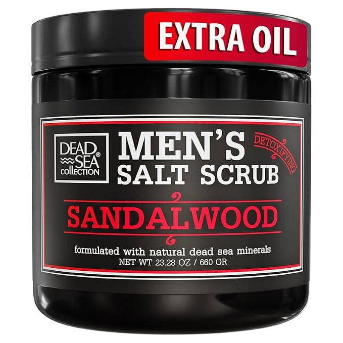 Salt Body Scrub Sandalwood For Men – Moisturizes, Exfoliates & Nourishes Skin – by DeadSeaCollection