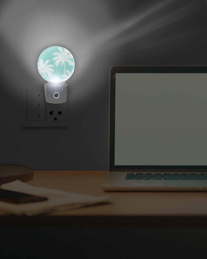 Night Lights Auto Sensor Tropical Palm Trees Night Light Teal Linen Coastal - Image 7