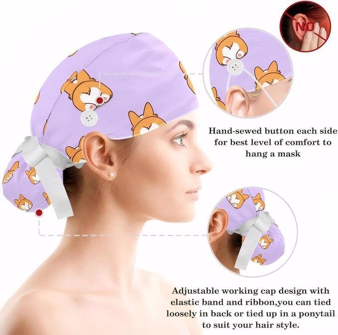 Adjustable Brown Dachshund Dog Blue Surgical Scrub Cap - Image 3