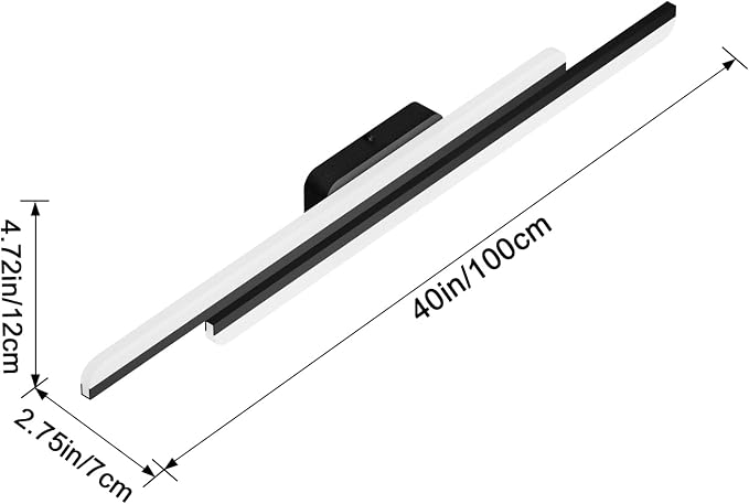 Ralbay 40" LED Black Vanity Light 40W Frosted Aluminum Modern LED Black - Image 5