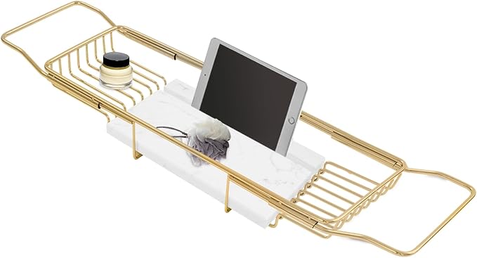 Stainless Steel Bathtub Tray, Expandable Marble Bath Tray by DDBESSIC