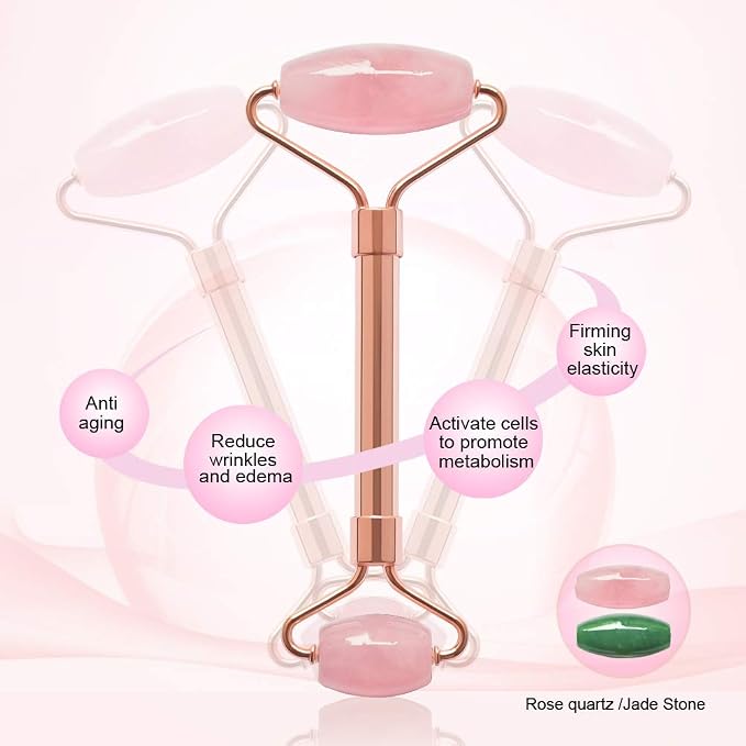 2 Pack Jade Facial Roller & Rose Quartz Face Roller - Image 2