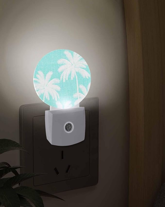 Night Lights Auto Sensor Tropical Palm Trees Night Light Teal Linen Coastal - Image 3