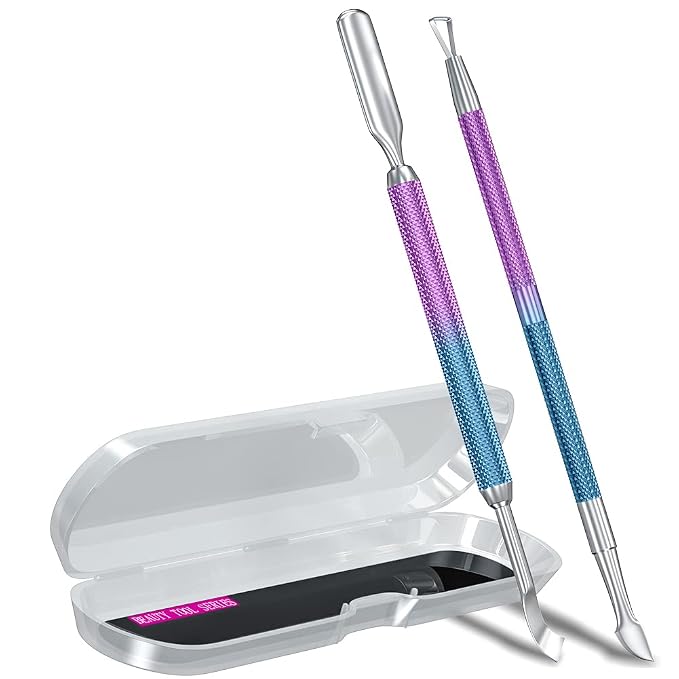 2PCS Metal Cuticle Pusher and Scraper, Nail Trimmer Cutter Stainless Steel Gel by GA%26EN