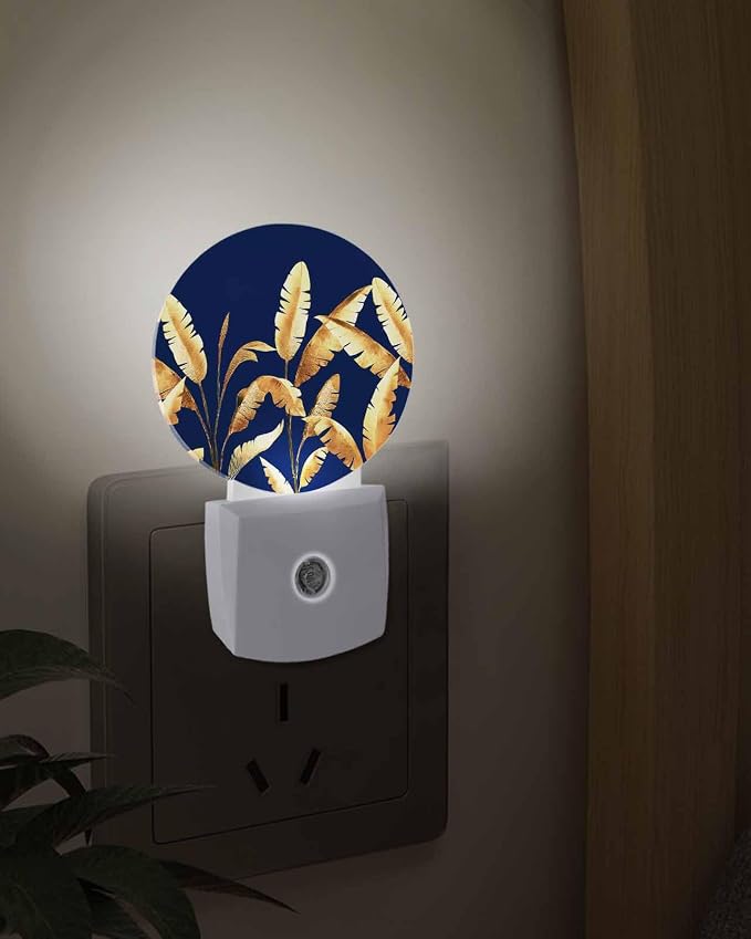 Night Lights Auto Sensor Golden Foliage Night Light Navy Blue Minimalist Leaf - Image 3