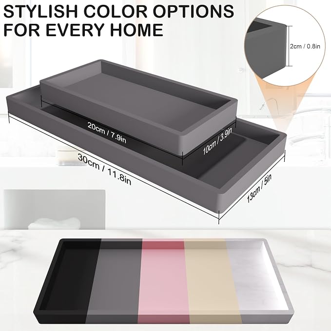Bathroom Vanity Tray, Silicone 11.8 x 5 Inch Bathroom Counter Tray Decor - Image 3