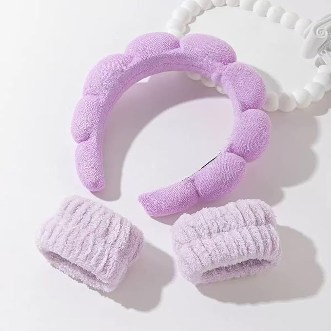 Spa Headband and Wristband Set for Women, Terry Cloth Sponge Headband for - Image 4