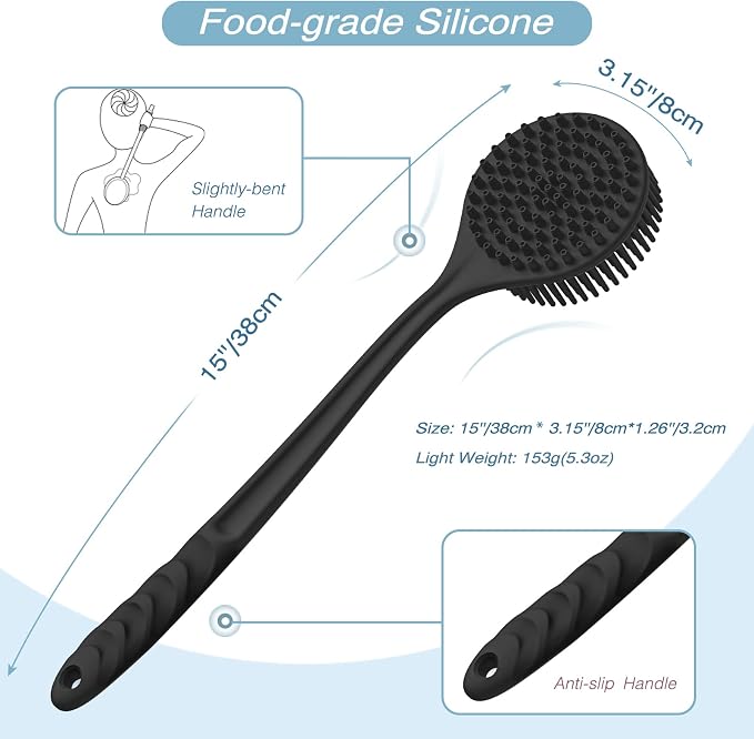 Manmihealth Silicone Back Scrubber & Soft Bath Glove Set, Super-Exfoliating - Image 2