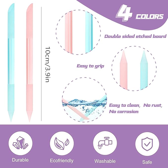 4Pcs Glass Cuticle Pusher, heemeei Dual-Ended Manicure Stick, Crystal Cuticle - Image 2