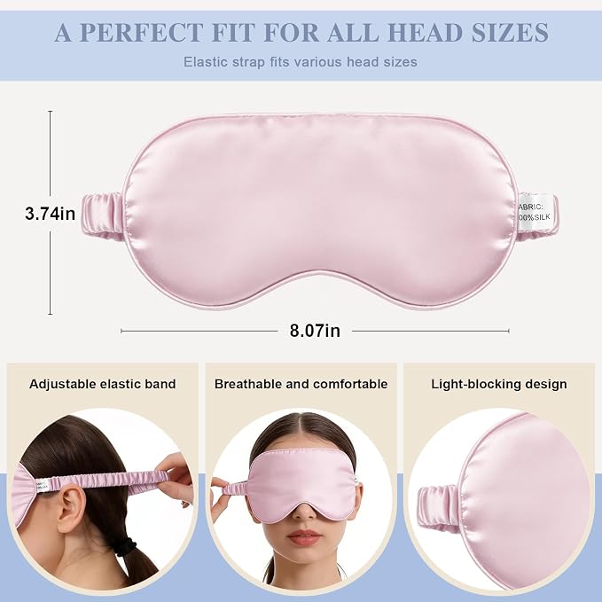 Silk Sleep Mask, Eye Mask for Sleep Women Men, Mulberry Sleeping Mask - Image 2