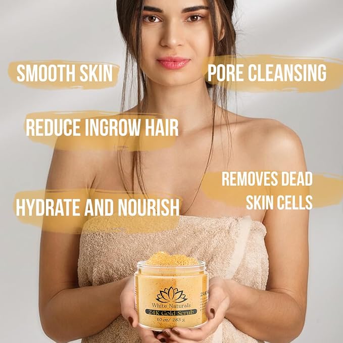 24K Gold Body Scrub, Natural Exfoliating Face Sugar Scrub - Image 2