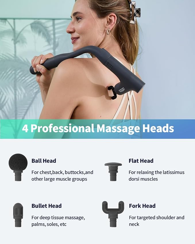 3-in-1 Detachable Massage Gun Deep Tissue, Ergonomic Extension Handle Back - Image 6