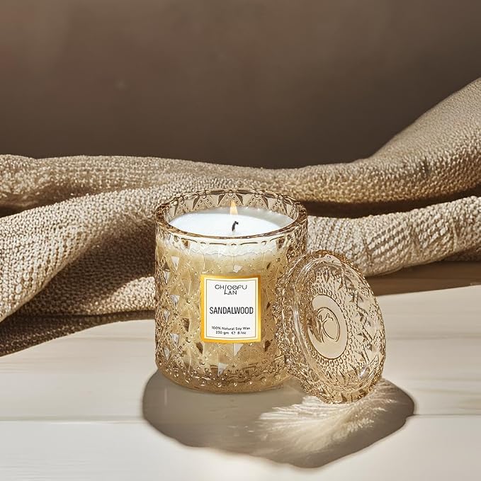 Chloefu LAN Sandalwood Candle, Dad Gifts Candle, Natural Soy Scented Candles - Image 3