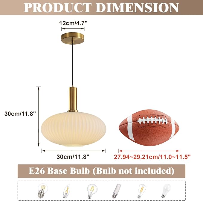 KCO Lighting Large Milk Glass Pendant Lighting Kitchen Island Brushed Brass - Image 2