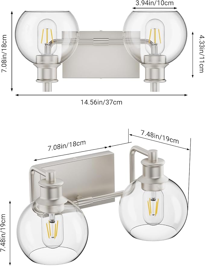 Tipace 2 Light Wall Scone Vintage Vanity Light Fixtures Brushed Nickel Wall - Image 5