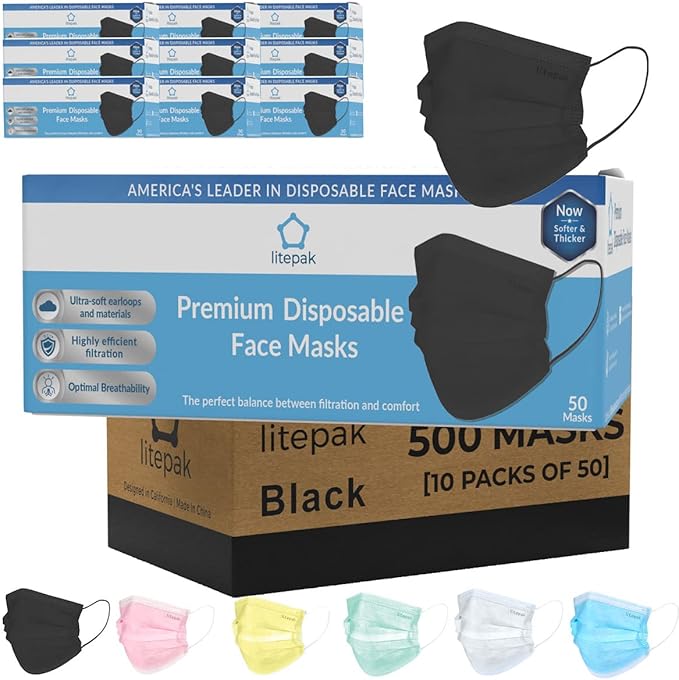 Litepak 500pcs Premium Disposable Face Mask SOFT 3ply Nose Wire by Litepak