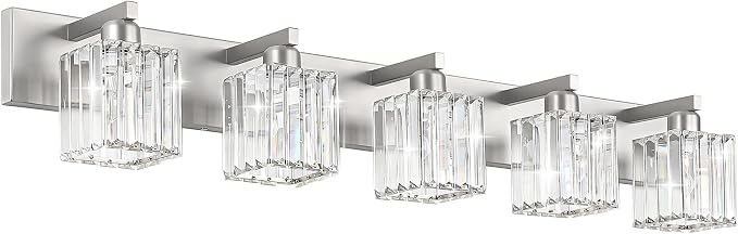 Aipsun Brushed Nickel Bathroom Lighting Fixtures 5 Light Vanity Light Crystal by Aipsun