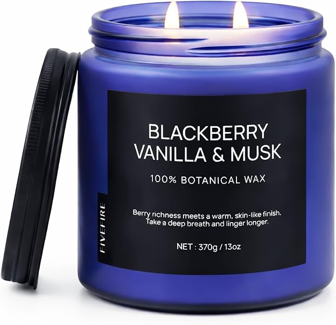 BlackBerry Vanilla Musk Home Scented Candles, 13oz Organic Soy Wax, 76-Hour by Fivefire