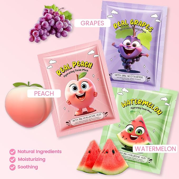 Kaely 12 Pack Fruit Face Masks for Kids, Kids Face Mask Spa Day Kit Supplies - Image 3