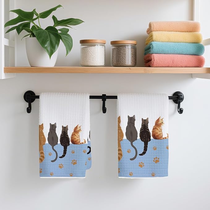2PCS Cute Cat Kitchen Towels, Cats Paw Print Themed Gifts Reusable Absorbent - Image 4
