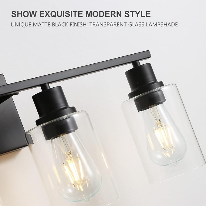 Bathroom Vanity Light Fixtures, 4-Light Matte Black Bathroom Lights, Wall - Image 5