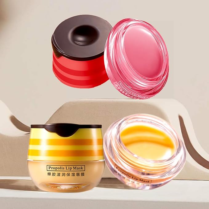 2 Pcs Bee Lip Balm Honey Pot, Honey & Strawberry Lip Mask Propolis Moisturizing - Image 3