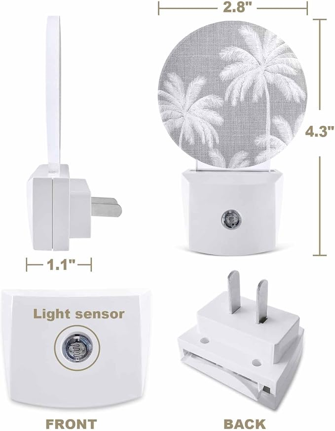 Night Lights Auto Sensor Tropical Palm Trees Night Light Grey Linen Coastal - Image 2