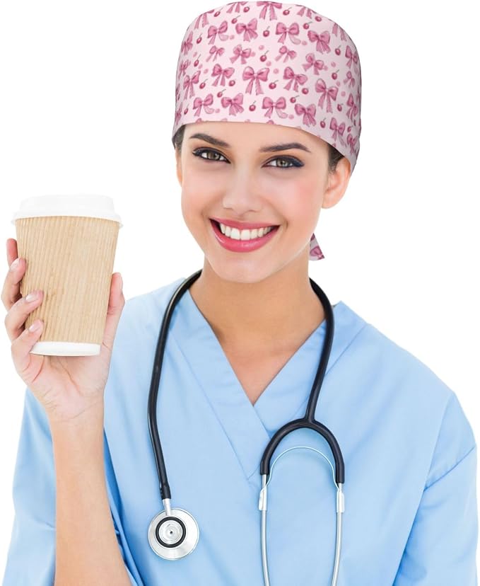 Scrub Cap for Women and Men Boho Black Leaf Pattern Adjustable Breathable - Image 6