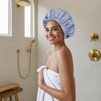 Reusable Shower Cap for Women, Large Waterproof Shower Bonnet Washable Elastic - Image 4